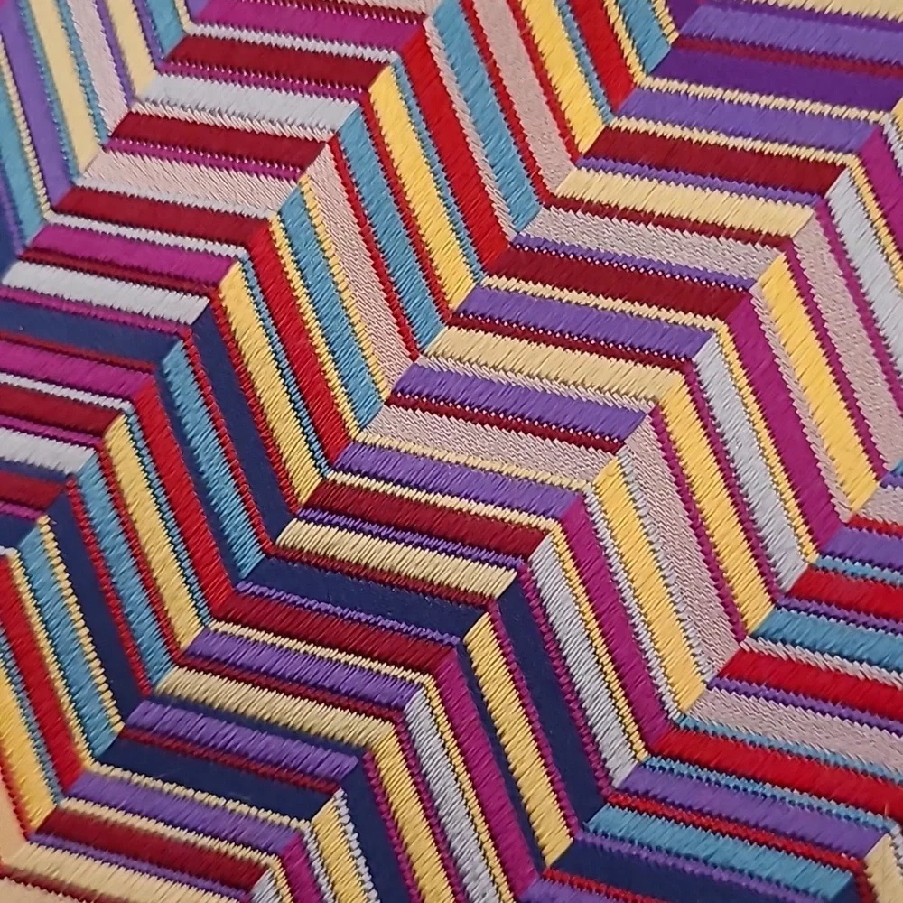 DUCHAMP London Metallic Multicolor Zig Zag Striped Pattern Silk Tie RARE NEW‎